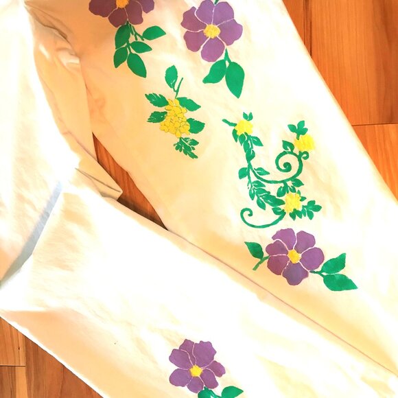 Upcycled Express White Pants, Painted Flowers, Funky Hippie Flared, Size 10 - Picture 13 of 13